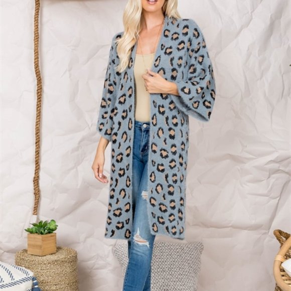 FIERCE DOLLZ Leopard Print Super Soft Fuzzy Cardig - Picture 6 of 7